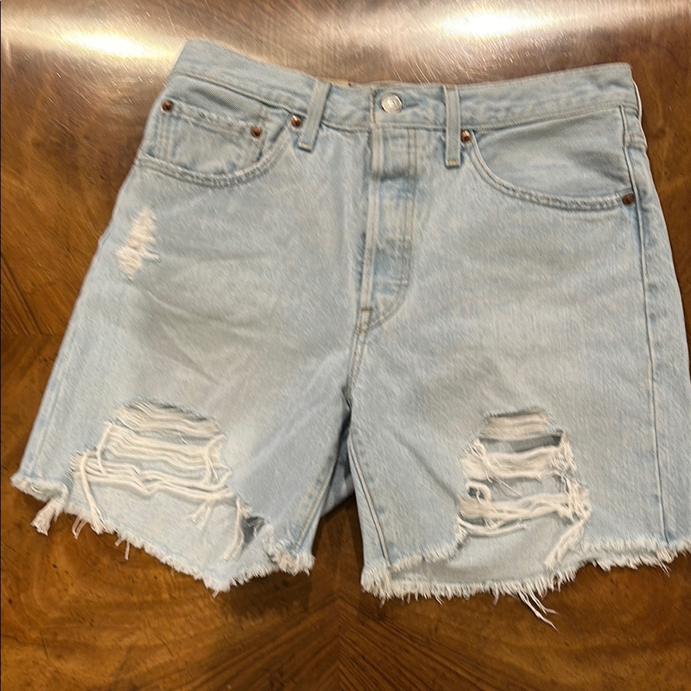 Levi's Light Blue Ripped Jean Shorts